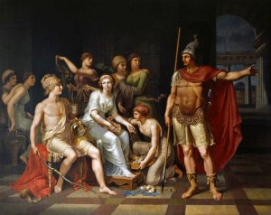 "Hector Admonishes Paris for His Softness and Exhorts Him to Go to War by J.H.W. Tischbein (1751–1828)" - Brilliant description on Wikipedia